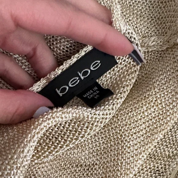 VINTAGE Y2K bebe Metallic Gold V-Neck Blouse - Picture 9 of 9